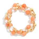 Wholesale set Three Beaded Stretch Bracelets Metal Stone Pearl Beads D
