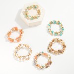 Wholesale set Three Beaded Stretch Bracelets Metal Stone Pearl Beads D