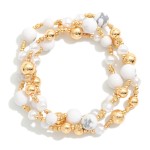 Wholesale set Three Beaded Stretch Bracelets Metal Stone Pearl Beads D