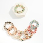 Wholesale set Five Beaded Stretch Bracelets Pearls Metal Tones Stone Disk Beads
