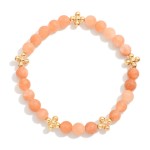 Wholesale stone Beaded Stretch Bracelet Gold Bubble Criss Cross Stations D