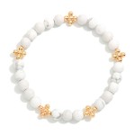Wholesale stone Beaded Stretch Bracelet Gold Bubble Criss Cross Stations D