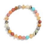 Wholesale stone Beaded Stretch Bracelet Gold Bubble Criss Cross Stations D