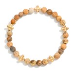 Wholesale stone Beaded Stretch Bracelet Gold Bubble Criss Cross Stations D