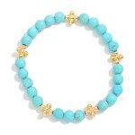 Wholesale stone Beaded Stretch Bracelet Gold Bubble Criss Cross Stations D