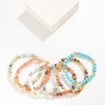 Wholesale stone Beaded Stretch Bracelet Gold Bubble Criss Cross Stations D