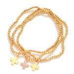Wholesale set Three Metal Beaded Stretch Bracelets Enamel Plus Crosses D