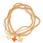 Wholesale set Three Metal Beaded Stretch Bracelets Enamel Plus Crosses D