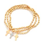Wholesale set Three Metal Oval Bead Beaded Stretch Bracelets Enamel Crosses D