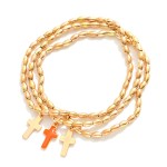 Wholesale set Three Metal Oval Bead Beaded Stretch Bracelets Enamel Crosses D