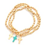 Wholesale set Three Metal Oval Bead Beaded Stretch Bracelets Enamel Crosses D