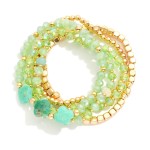Wholesale set Five Beaded Stretch Bracelets Faceted Beads Metal Tones Stone Clov