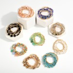 Wholesale set Five Beaded Stretch Bracelets Faceted Beads Metal Tones Stone Clov