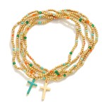 Wholesale set Five Petite Metal Beaded Bracelets Enamel Crosses Faceted Beads D