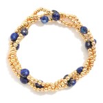 Wholesale metal Beaded Stretch Bracelets Faceted Stone Beads D