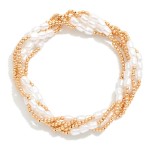 Wholesale set Five Metal Beaded Stretch Bracelet Pearl Beads D