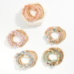 Wholesale set Five Beaded Stretch Bracelets Metal Tones Glass Crystal D