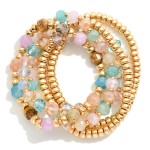 Wholesale set Five Beaded Stretch Bracelets Metal Tones Glass Crystal D
