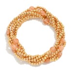 Wholesale set Five Metal Beaded Stretch Bracelets Faceted Stone Beads D