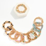 Wholesale set Five Metal Beaded Stretch Bracelets Faceted Stone Beads D