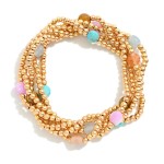 Wholesale set Five Metal Beaded Stretch Bracelets Faceted Stone Beads D