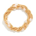Wholesale set Five Metal Beaded Stretch Bracelets Faceted Stone Beads D
