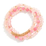 Wholesale set Thee Beaded Stretch Bracelets Metal Disk Faceted Stone Beads D