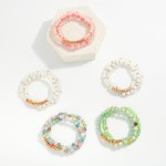 Wholesale set Thee Beaded Stretch Bracelets Metal Disk Faceted Stone Beads D