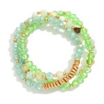 Wholesale set Thee Beaded Stretch Bracelets Metal Disk Faceted Stone Beads D