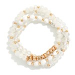 Wholesale set Thee Beaded Stretch Bracelets Metal Disk Faceted Stone Beads D