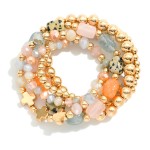Wholesale set Five Beaded Stretch Bracelets Stone Metal Tones Faceted Beads D