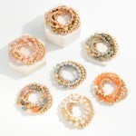 Wholesale set Five Beaded Stretch Bracelets Stone Metal Tones Faceted Beads D