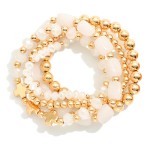 Wholesale set Five Beaded Stretch Bracelets Stone Metal Tones Faceted Beads D