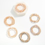 Wholesale set Five Beaded Stretch Bracelets Metal Faceted Oval Glass Crystal Pea