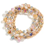 Wholesale set Five Beaded Stretch Bracelets Pearls Metal Tones Glass Crystal D