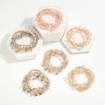 Wholesale set Five Beaded Stretch Bracelets Pearls Metal Tones Glass Crystal D