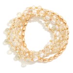 Wholesale set Five Beaded Stretch Bracelets Pearls Metal Tones Glass Crystal D