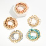 Wholesale set Five Beaded Stretch Bracelets Stone Metal Tones East West Cross Be