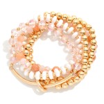 Wholesale set Five Beaded Stretch Bracelets Glass Beads Faceted Beads Gold Noted