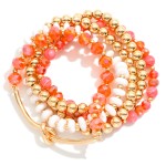 Wholesale set Five Beaded Stretch Bracelets Glass Beads Faceted Beads Gold Noted