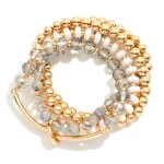 Wholesale set Five Beaded Stretch Bracelets Glass Beads Faceted Beads Gold Noted