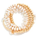 Wholesale set Five Beaded Stretch Bracelets Glass Beads Faceted Beads Gold Noted