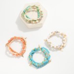 Wholesale set Three Beaded Stretch Bracelets Wood Stone Faceted Beads D