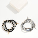 Wholesale set Three Beaded Stretch Bracelets Wood Stone Faceted Beads D