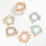 Wholesale set Three Beaded Stretch Bracelets Metal Charms Faceted Beads D