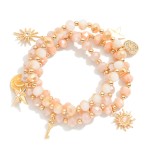 Wholesale set Three Beaded Stretch Bracelets Metal Charms Faceted Beads D
