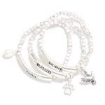 Wholesale set Three Metal Beaded Stretch Charm Bracelets Blessed Believe Faith M