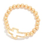 Wholesale textured Metal Beaded Stretch Bracelet Hollow Hammered Metal Cross Acc