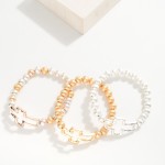 Wholesale textured Metal Beaded Stretch Bracelet Hollow Hammered Metal Cross Acc