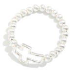 Wholesale textured Metal Beaded Stretch Bracelet Hollow Hammered Metal Cross Acc